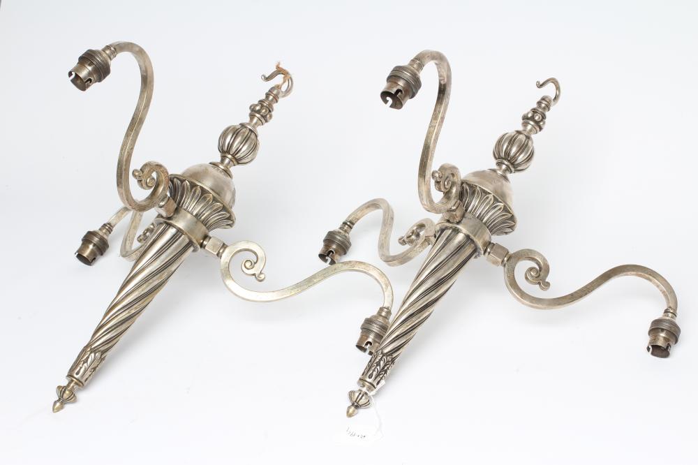 A PAIR OF EDWARDIAN SILVER PLATED LIGHT PENDANTS Image