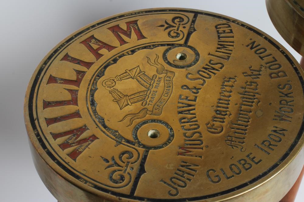 A PAIR JOHN MUSGRAVE & SONS LTD. (BOLTON) PRESENTATION BRASS PLAQUES Image