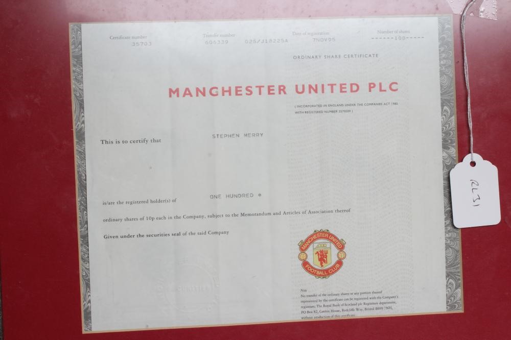 MANCHESTER UNITED PLC SHARE CERTIFICATE Image