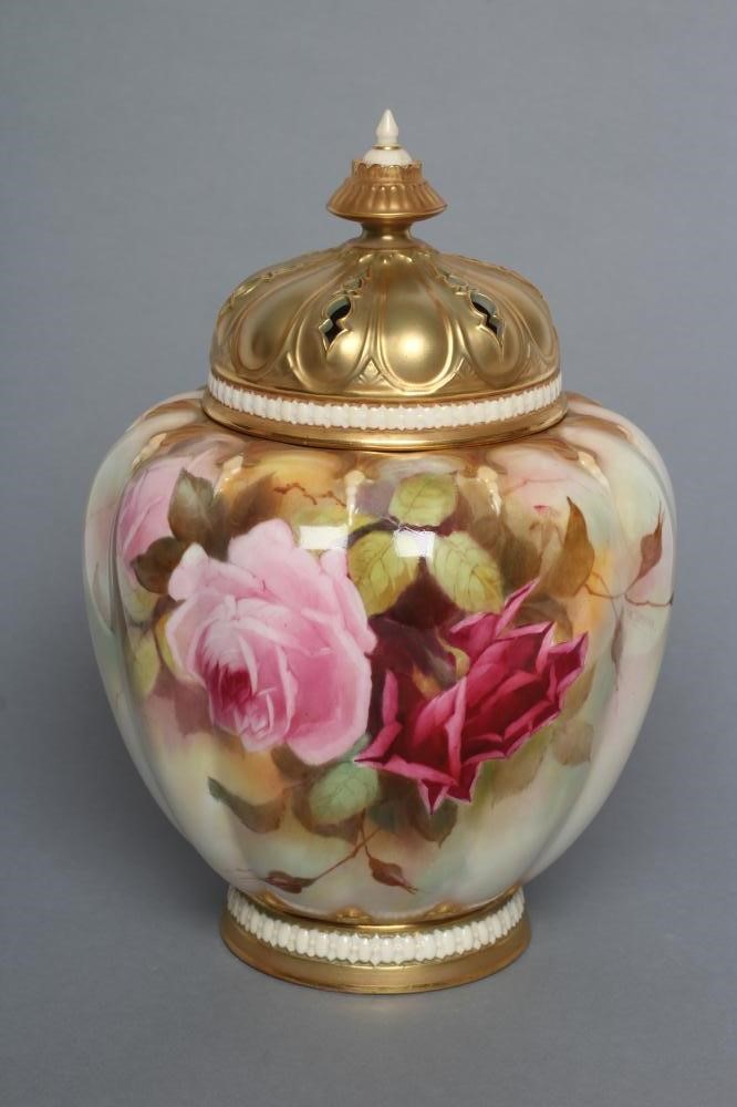 A ROYAL WORCESTER CHINA POT POURRI VASE AND COVERS Image