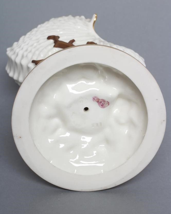 A LATE VICTORIAN ROYAL WORCESTER CHINA NAUTILUS SHELL VASE raised upon bronzed and gilded coral and Image