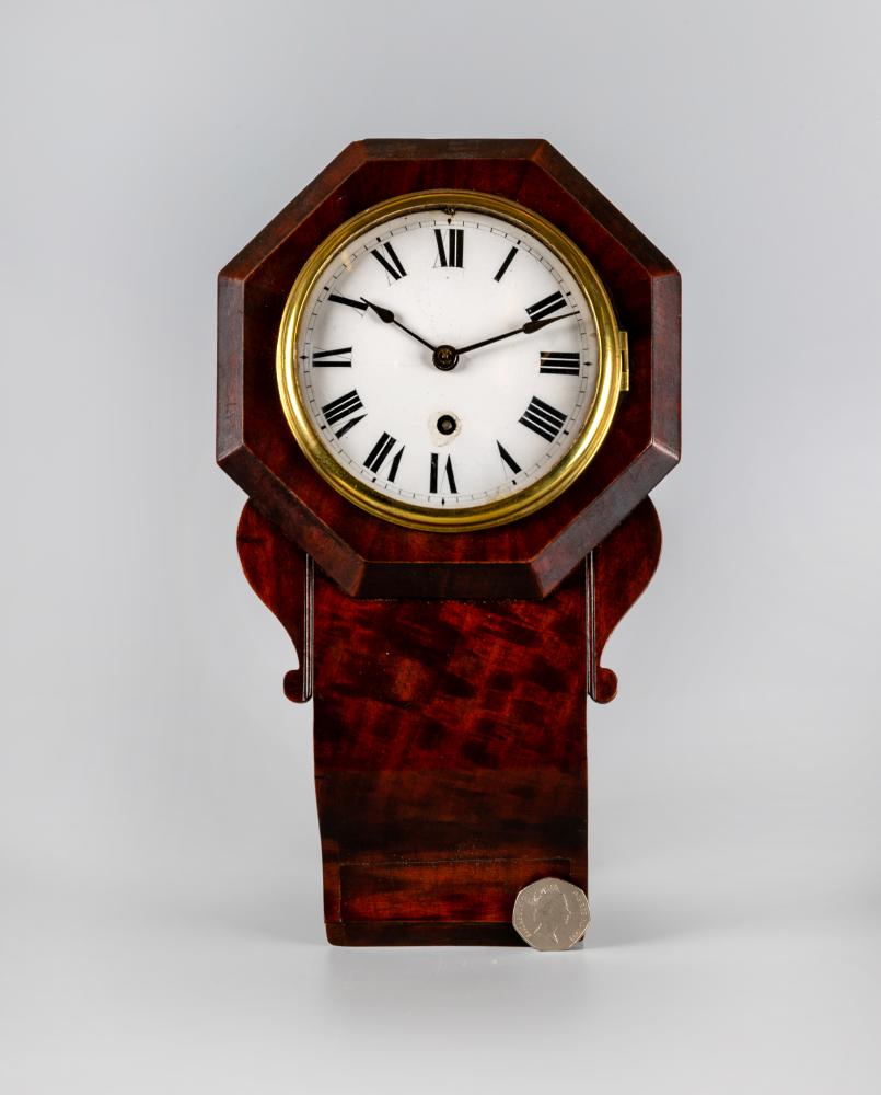A MAHOGANY MINIATURE DROP DIAL WALL TIME PIECE Image