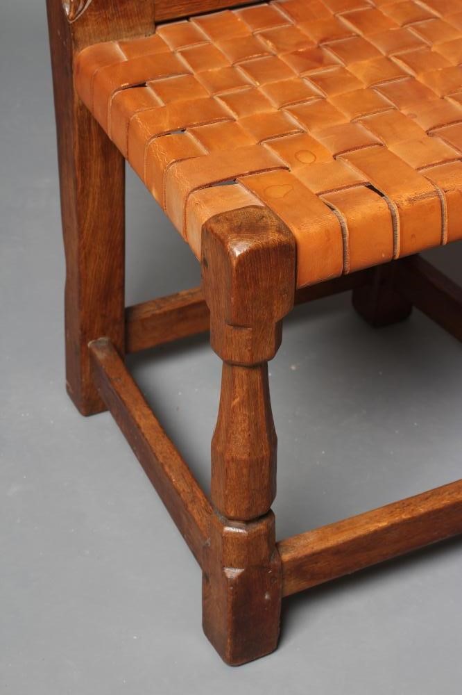 A PAIR OF ROBERT THOMPSON CARVED OAK HALL CHAIRS Image