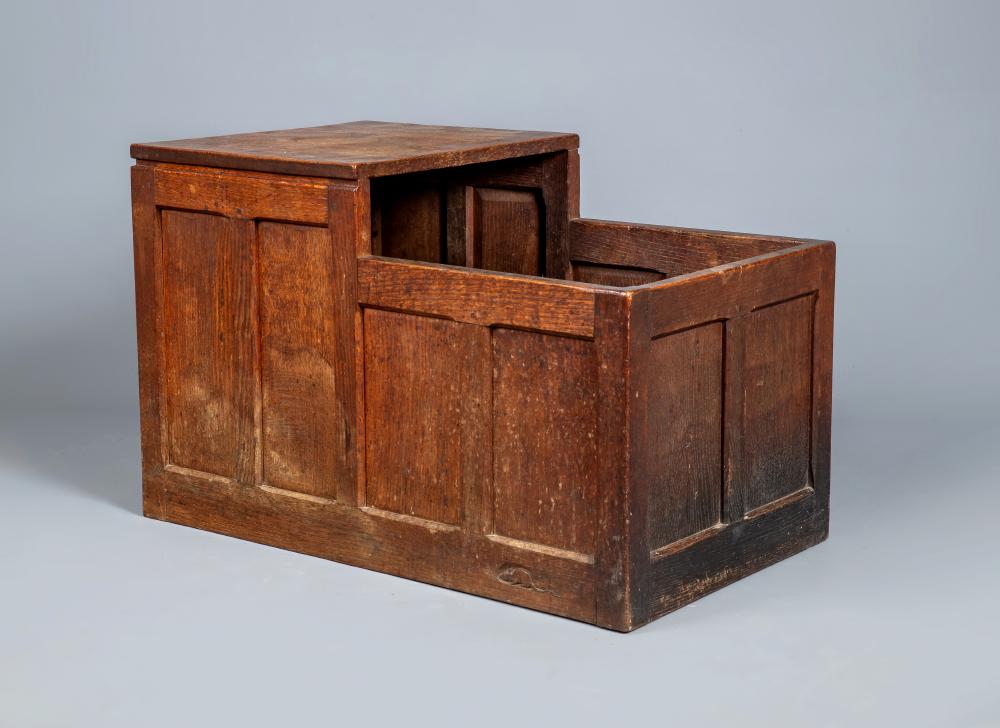 A ROBERT THOMPSON ADZED OAK LOG BOX Image