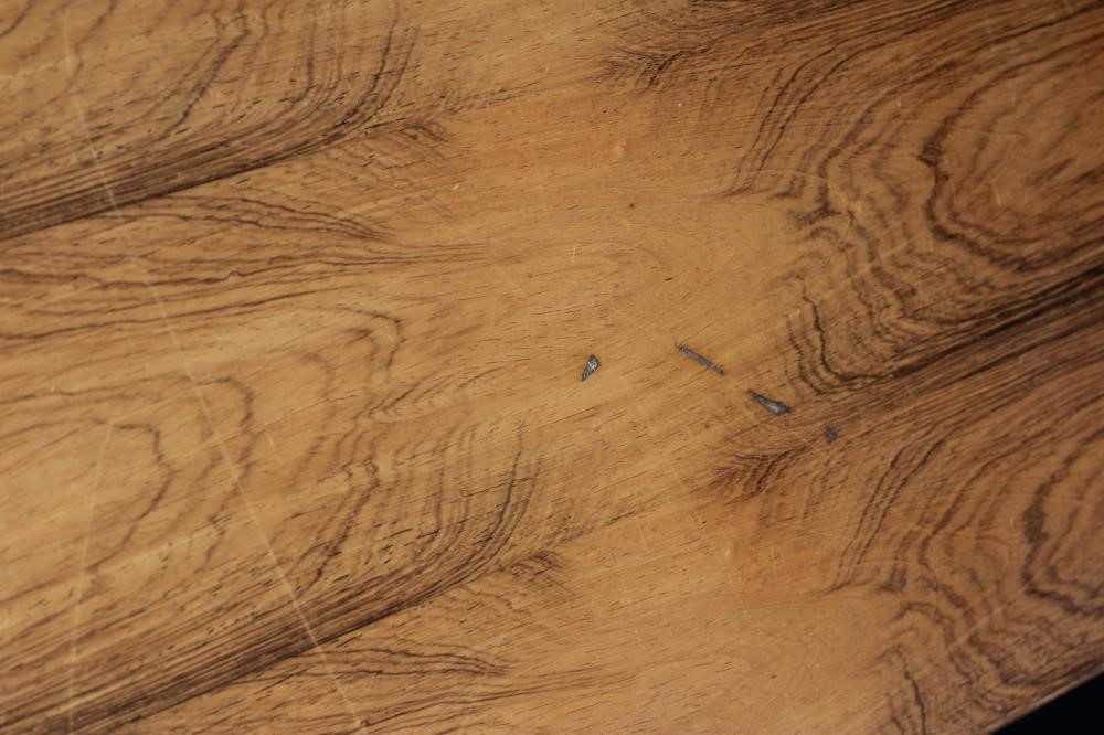 A ROSEWOOD VENEERED AND POLISHED STEEL(?) SIDE TABLE Image