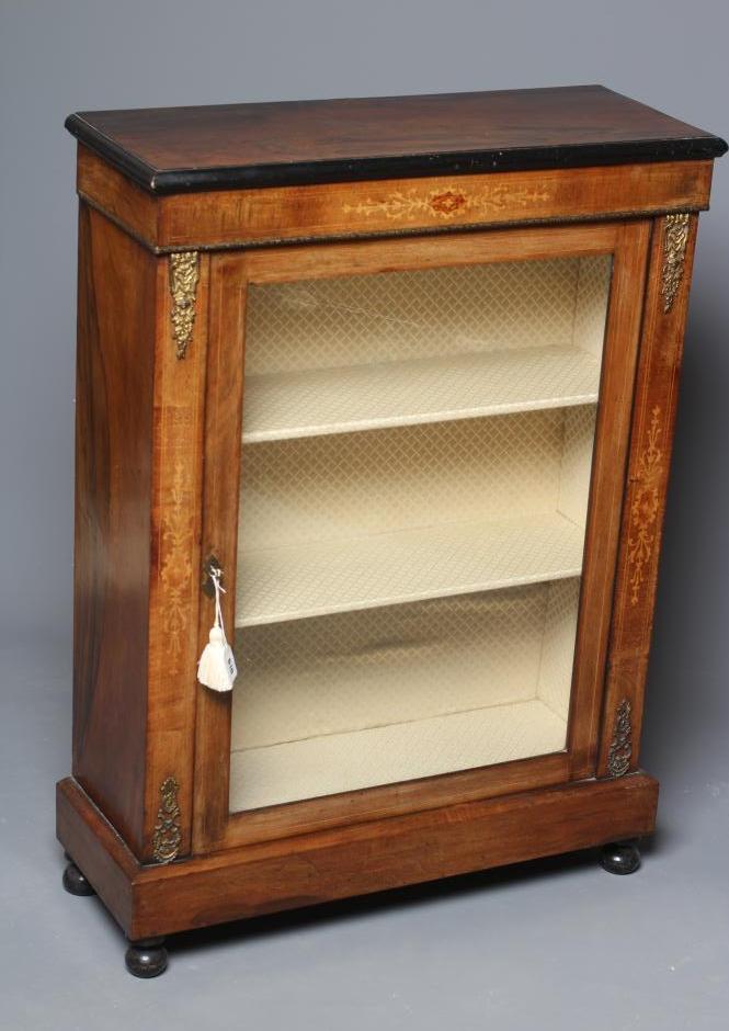 A VICTORIAN WALNUT AND EBONISED PIER DISPLAY CABINET with foliate marquetry and gilt metal mounts Image