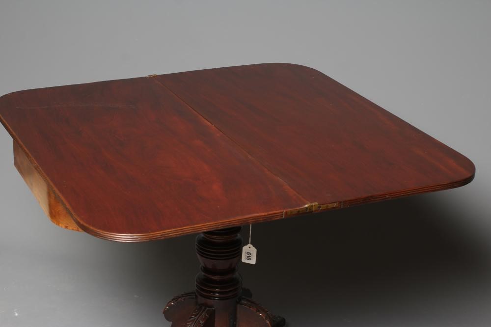 A GEORGE IV MAHOGANY FOLDING TEA TABLE of rounded oblong form with reeded edged top Image