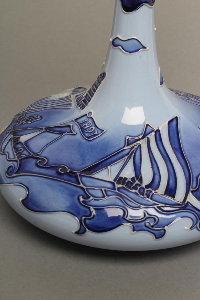 A MOORCROFT POTTERY FLORIAN YACHT PATTERN BOTTLE VASE Image