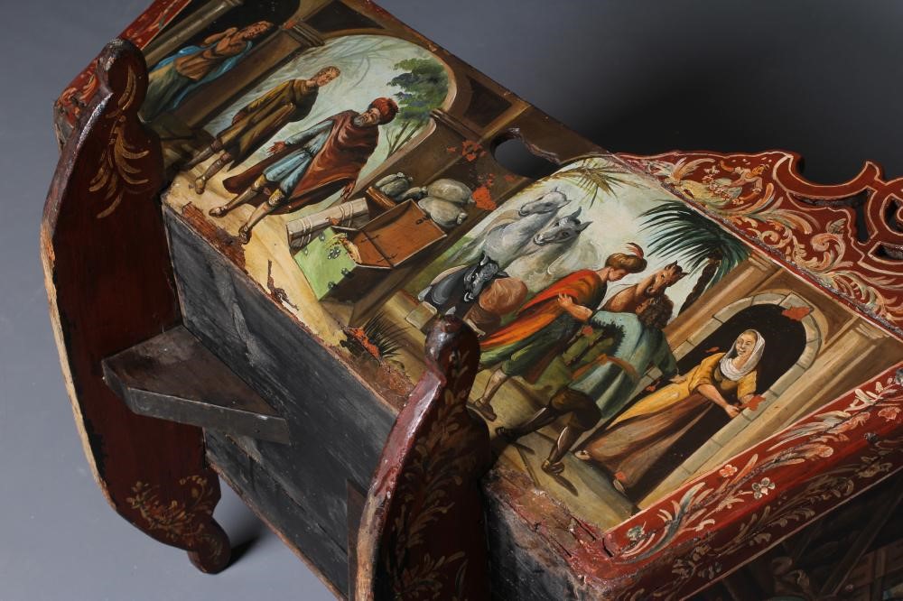 A DUTCH HINDELOOPEN PAINTED PINE ROCKING CRADLE Image