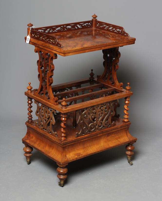 A VICTORIAN BURR WALNUT TWO STAGE CANTERBURY of oblong form Image
