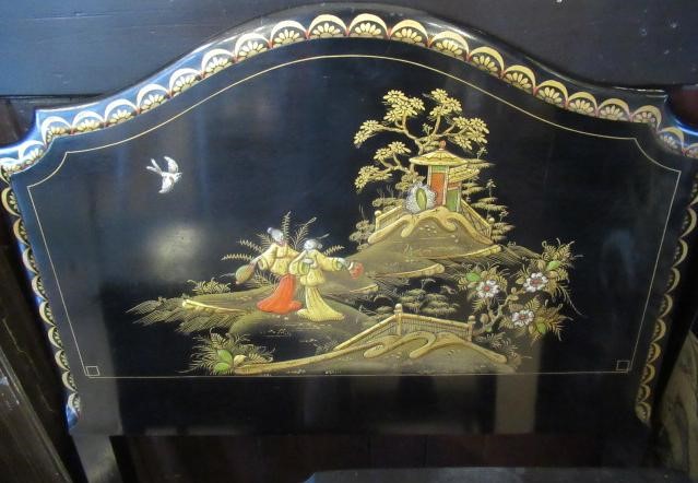A BLACK LACQUERED CHINOISERIE PART BEDROOM SUITE Image