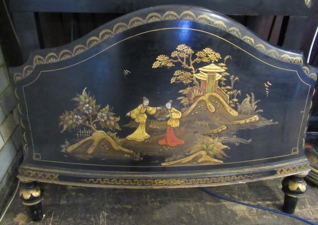 A BLACK LACQUERED CHINOISERIE PART BEDROOM SUITE Image