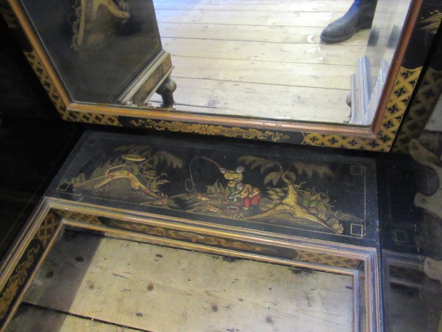 A BLACK LACQUERED CHINOISERIE PART BEDROOM SUITE Image