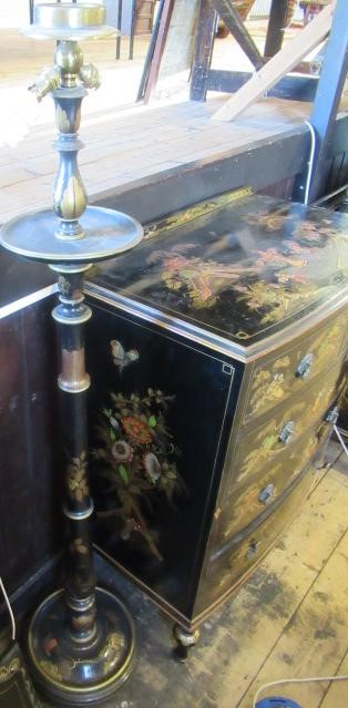 A BLACK LACQUERED CHINOISERIE PART BEDROOM SUITE Image