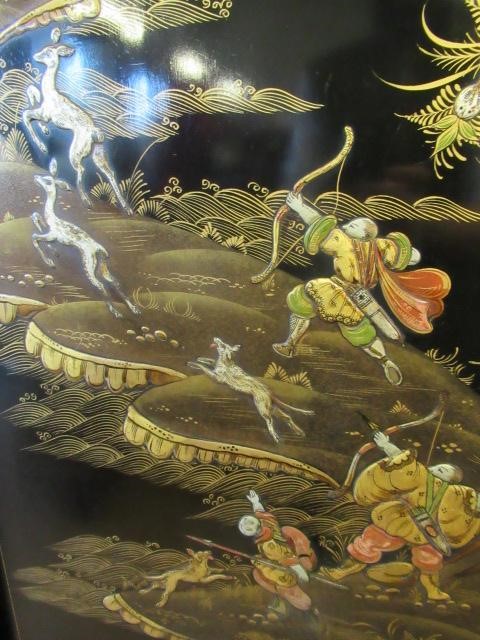 A BLACK LACQUERED CHINOISERIE PART BEDROOM SUITE Image