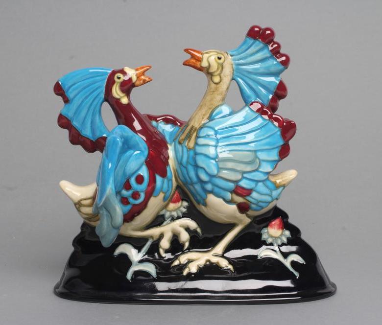 A MOORCROFT POTTERY FIGHTING COCKS GROUP Image