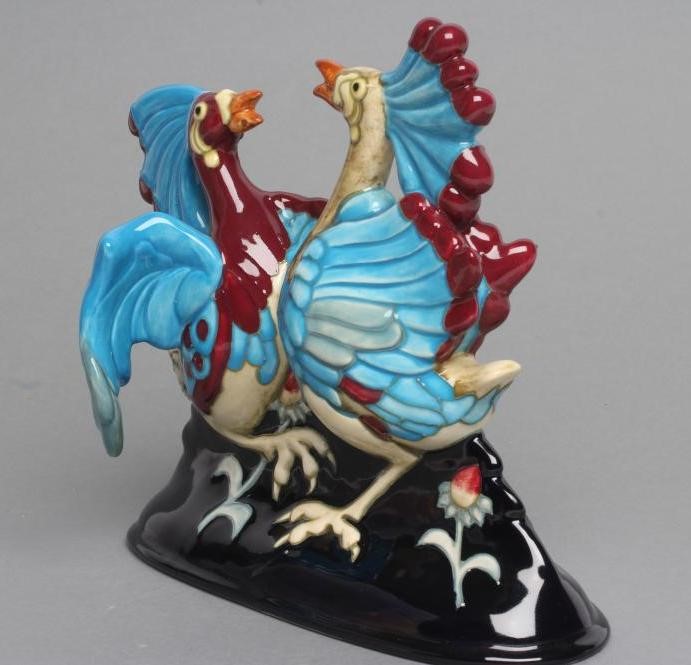 A MOORCROFT POTTERY FIGHTING COCKS GROUP Image