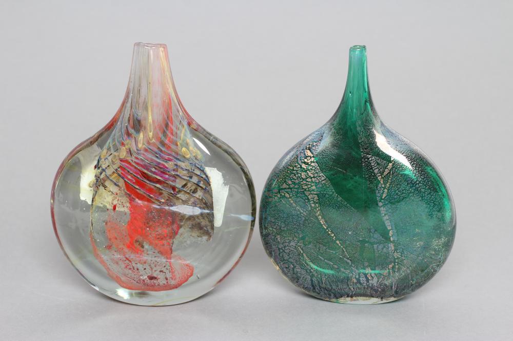 A MICHAEL HARRIS ISLE OF WIGHT GREEN AZURENE GLASS LOLLIPOP VASE with aventurine inclusions Image