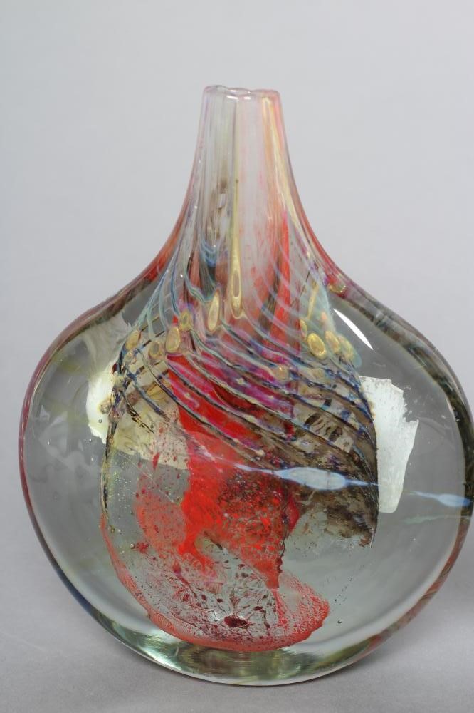 A MICHAEL HARRIS ISLE OF WIGHT GREEN AZURENE GLASS LOLLIPOP VASE with aventurine inclusions Image