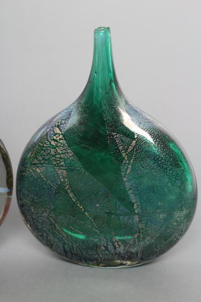 A MICHAEL HARRIS ISLE OF WIGHT GREEN AZURENE GLASS LOLLIPOP VASE with aventurine inclusions Image