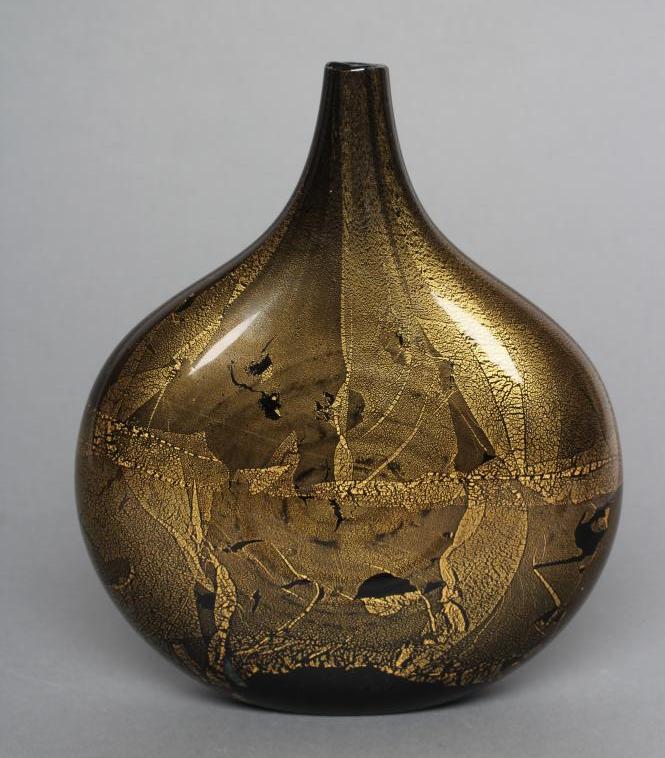 A MICHAEL HARRIS ISLE OF WIGHT BLACK AZURENE GLASS LOLLIPOP VASE with aventurine inclusions Image