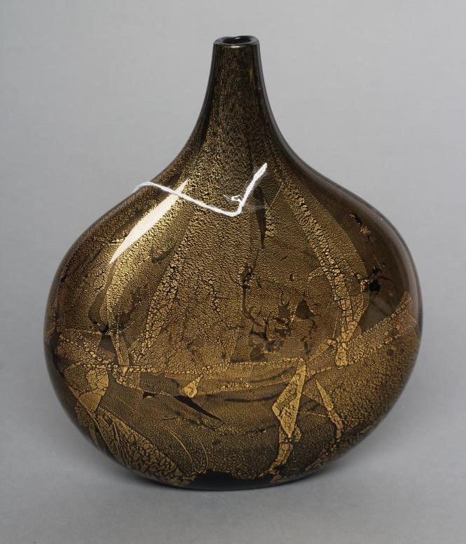 A MICHAEL HARRIS ISLE OF WIGHT BLACK AZURENE GLASS LOLLIPOP VASE with aventurine inclusions Image