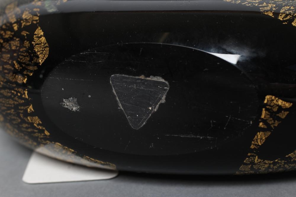 A MICHAEL HARRIS ISLE OF WIGHT BLACK AZURENE GLASS LOLLIPOP VASE with aventurine inclusions Image