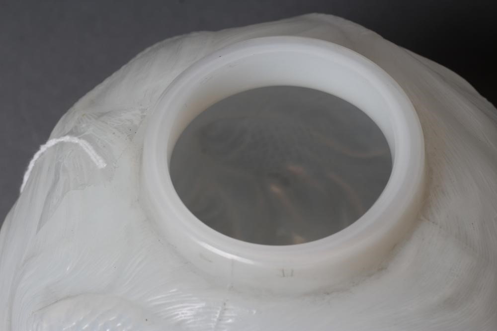 A LALIQUE GLASS FORMOSE PATTERN GLOBULAR VASE in opalescent pale blue Image