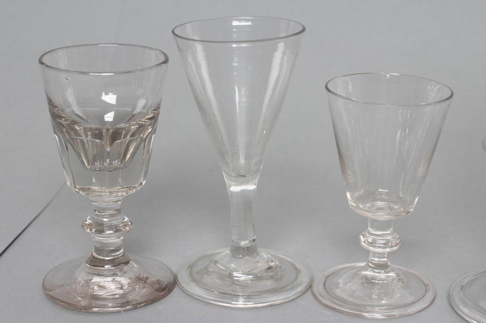 A COLLECTION OF EIGHT GEORGIAN AND LATER WINE AND CORDIAL GLASSES including two toastmasters' Image