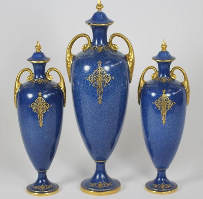 A ROYAL WORCESTER CHINA COMPOSITE THREE PIECE MANTEL GARNITURE Image