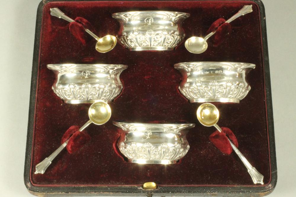 A SET OF FOUR LATE VICTORIAN SILVER SALTS Image