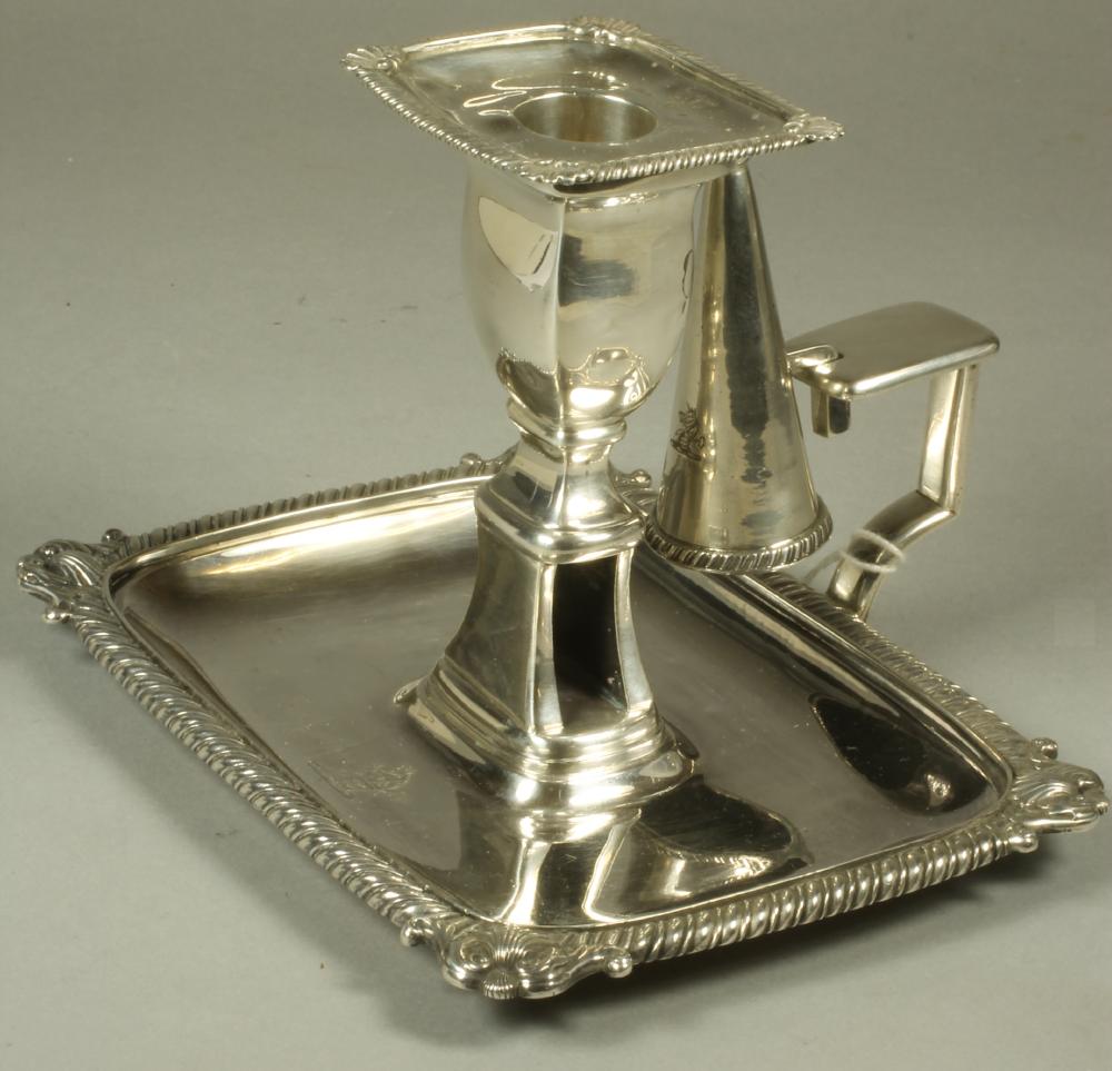 A LATE GEORGE III SILVER CHAMBERSTICK Image