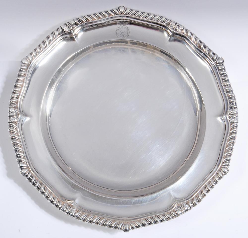 A LATE GEORGE III SILVER SOUP PLATE Image