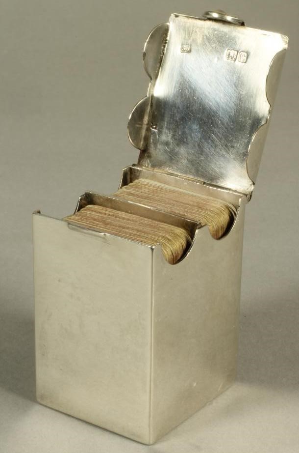 A LATE VICTORIAN SILVER MINIATURE PLAYING CARDS BOX Image