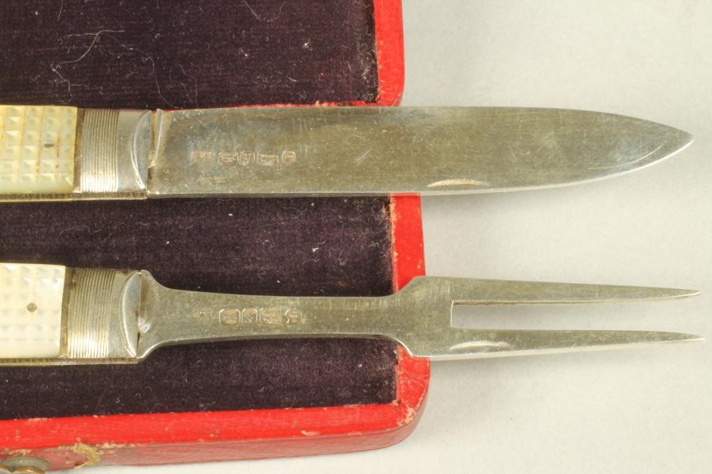 A GEORGE IV FOLDING SILVER FRUIT KNIFE AND FORK Image