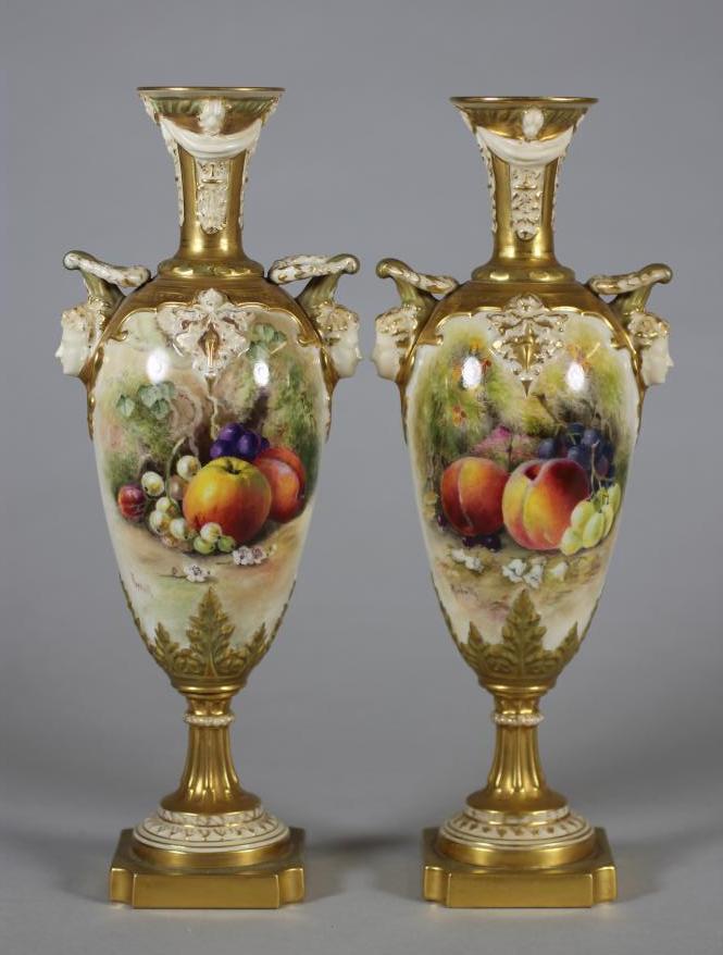 A MATCHED PAIR OF ROYAL WORCESTER CHINA VASES Image