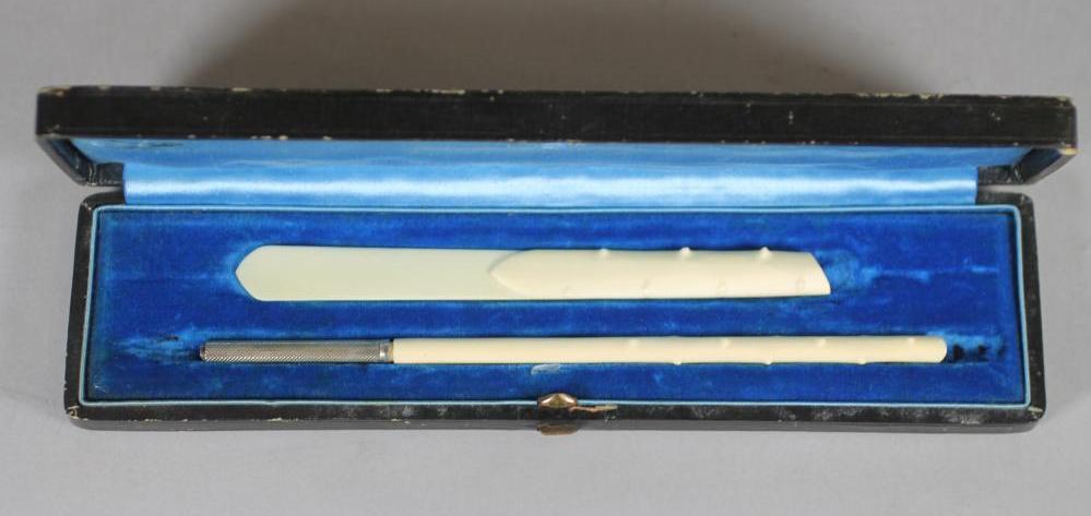 AN IVORY HANDLED DESK SET Image