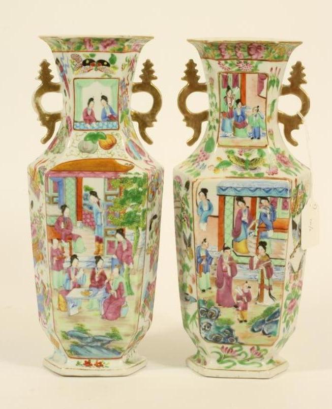 A PAIR OF CANTONESE PORCELAIN VASES Image