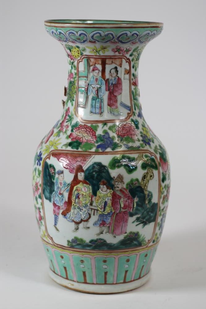 A PAIR OF CANTONESE PORCELAIN VASES Image