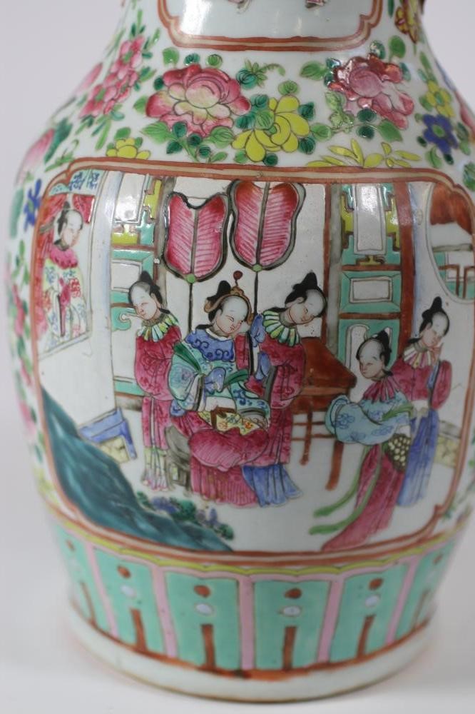A PAIR OF CANTONESE PORCELAIN VASES Image