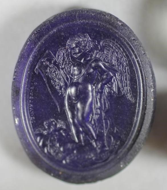 A COLLECTION OF FOUR TASSIE TYPE SEALS comprising an oval transparent green seal depicting a Image