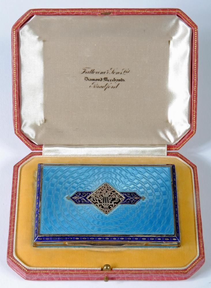 A FRENCH ART DECO SILVER AND GUILLOCHE ENAMEL CIGARETTE CASE Image