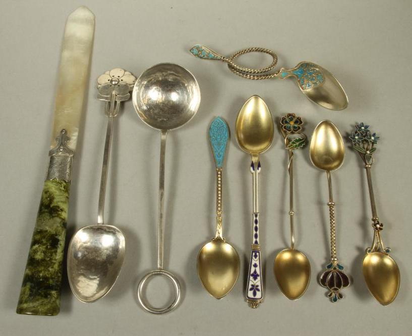TWO ARTS AND CRAFTS SILVER PRESERVE SPOONS Image