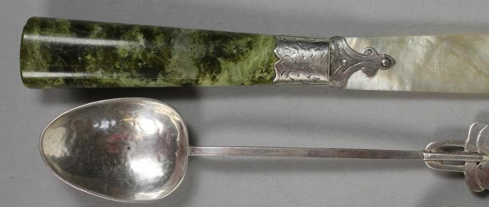 TWO ARTS AND CRAFTS SILVER PRESERVE SPOONS Image