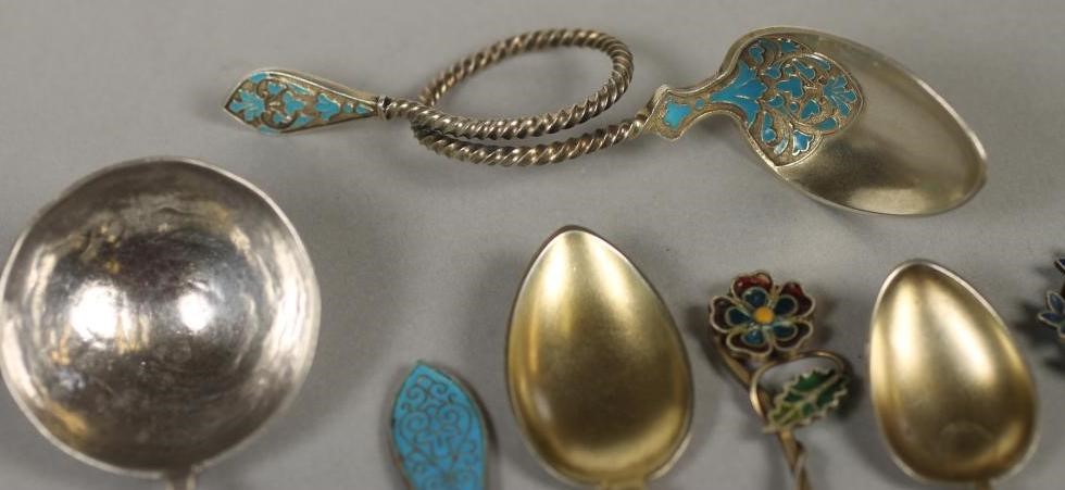 TWO ARTS AND CRAFTS SILVER PRESERVE SPOONS Image