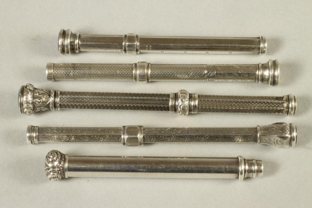 A COLLECTION OF FIVE LATE VICTORIAN TELESCOPIC PENCILS Image