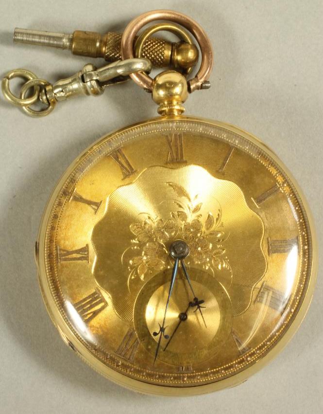 A GENTLEMAN'S VICTORIAN 18CT GOLD KEY WIND POCKET WATCH Image