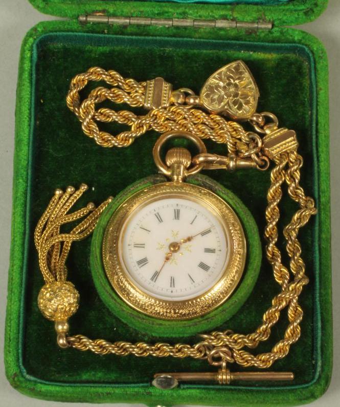A LADY'S LATE VICTORIAN 14K GOLD TOP WIND FOB WATCH Image