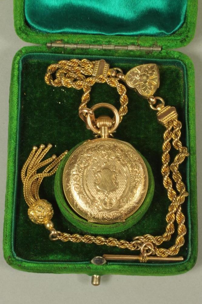 A LADY'S LATE VICTORIAN 14K GOLD TOP WIND FOB WATCH Image