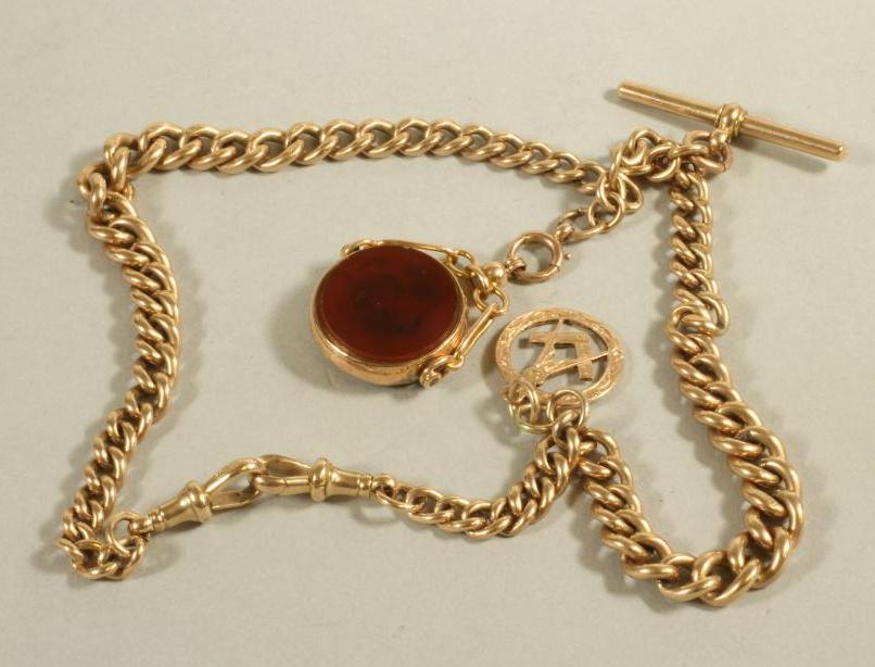 A 9CT GOLD GRADUATED CURB LINK DOUBLE ALBERT CHAIN Image